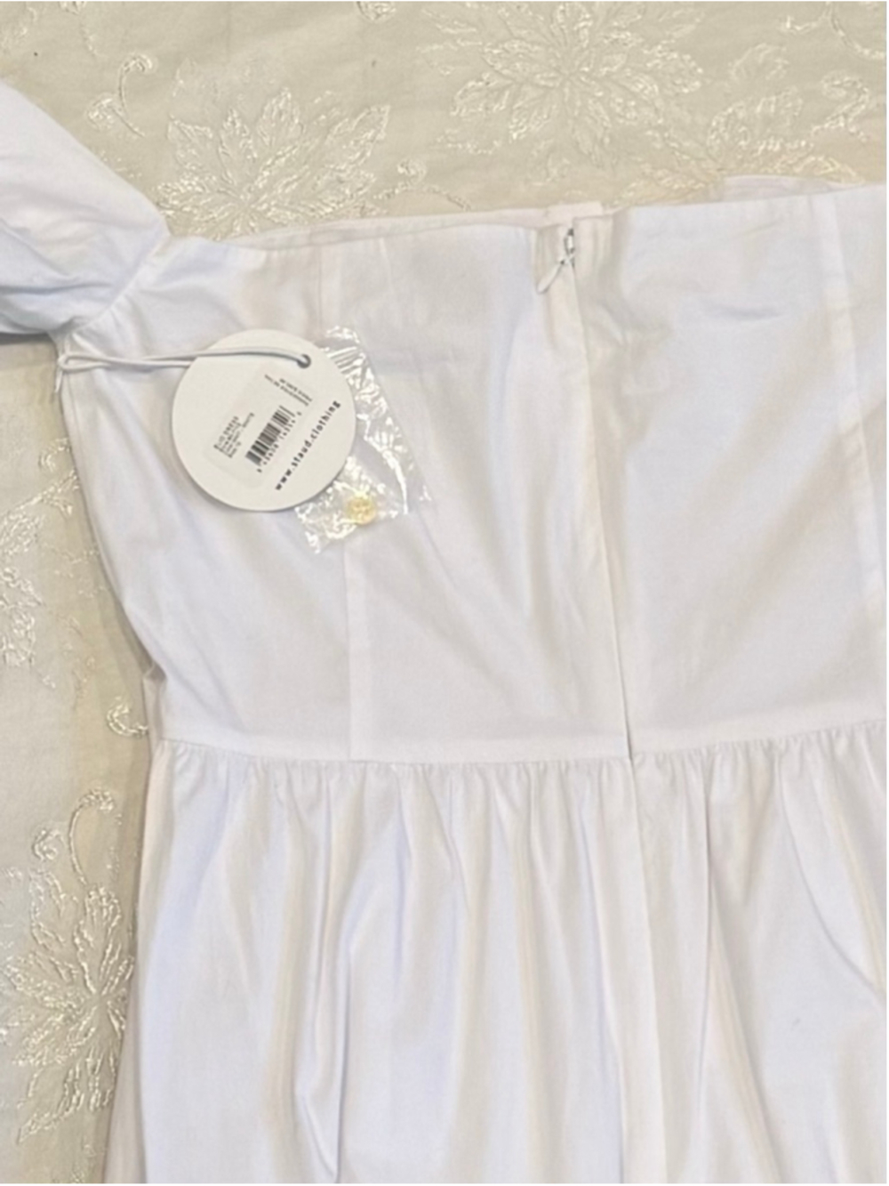STAUD Elio Cotton Poplin Off the Shoulder Midi Dress White Size L NWT - Picture 7 of 8